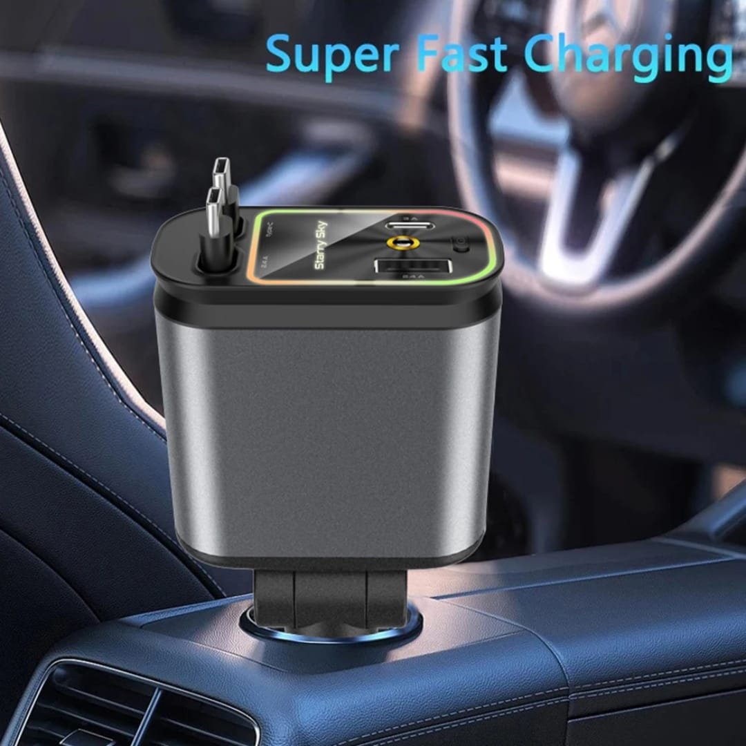 🚗✨ Transformez votre voiture en un espace haut de gamme ! Charge rapide, lumière d’ambiance étoilée, design élégant… Ce chargeur multifonction est l’accessoire indispensable pour vos trajets. 🔌 3 câbles intégrés (Type-C, iPhone, Micro USB)