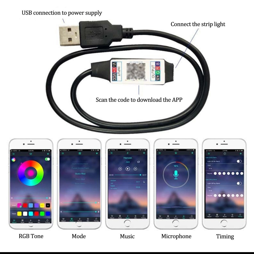 Led lumineux intelligent avec Bluetooth contre par téléphone