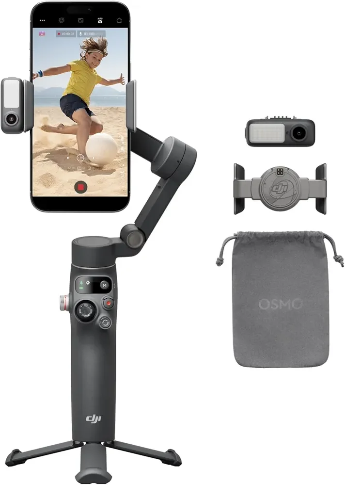 DJI Osmo Mobile 7P , Stabilisateur Nacelle, Android, Suivi natif, Éclairage, Nacelle pour téléphone à 3 axes, Lancement rapide, Édition en un seul clic,Barre d’extension et trépied intégrés