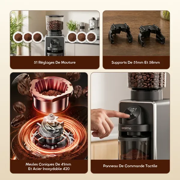 oraimo BeanGrind Pro Broyeur À Meules Coniques Avec Contrôle Intelligent Précis