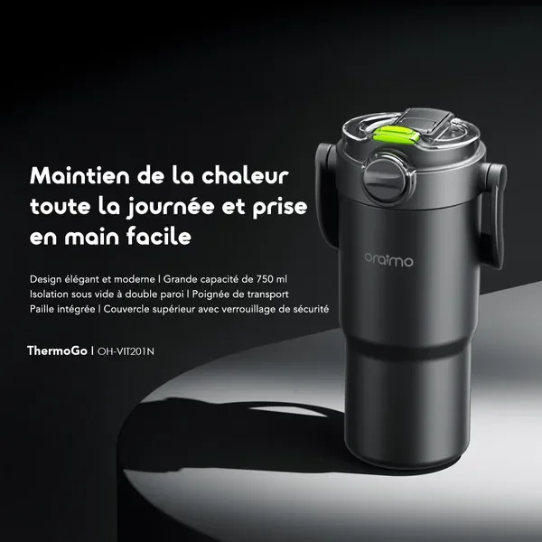 oraimo ThermoGo Thermos isotherme en acier inoxydable de 750 ml