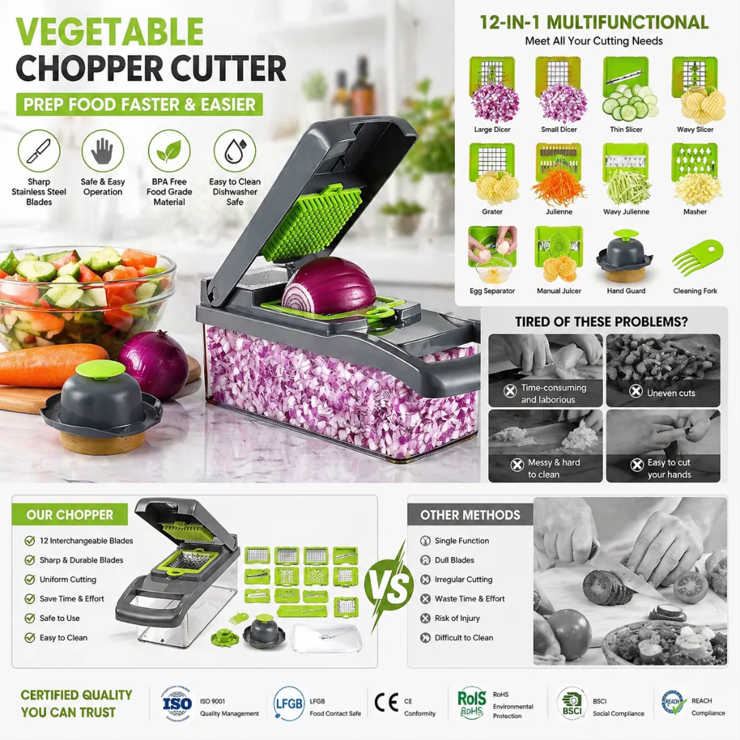 Hachoirà légumes, trancheuse et coupe-légumes de cuisine