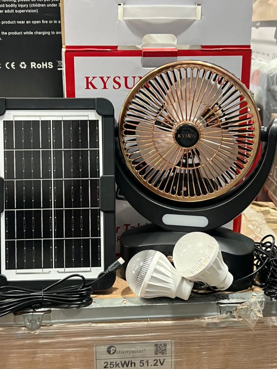 VENTILATEUR SOLAIRE RECHARGEABLE + 2 AMPOULES