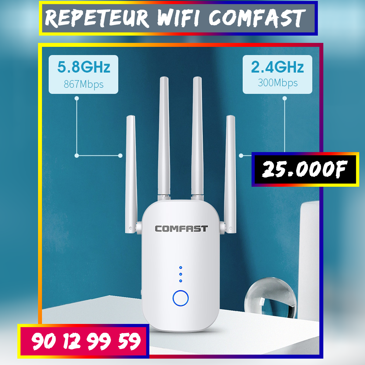 Répéteur Wi-Fi COMFAST, très performant avec 4 antennes, avec une capacité de connexion 4G et 5G