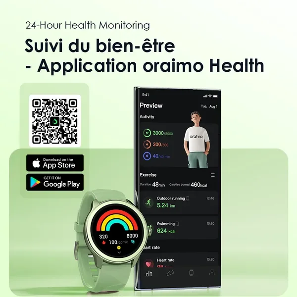 Oraimo Watch 2R Montre intelligente TFT IP68 de 1,39 pouces
