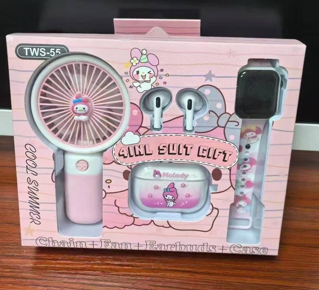 🌬️⌚🎧 Ensemble 3 en 1 – Ventilateur + Écouteurs TWS + Montre Numérique