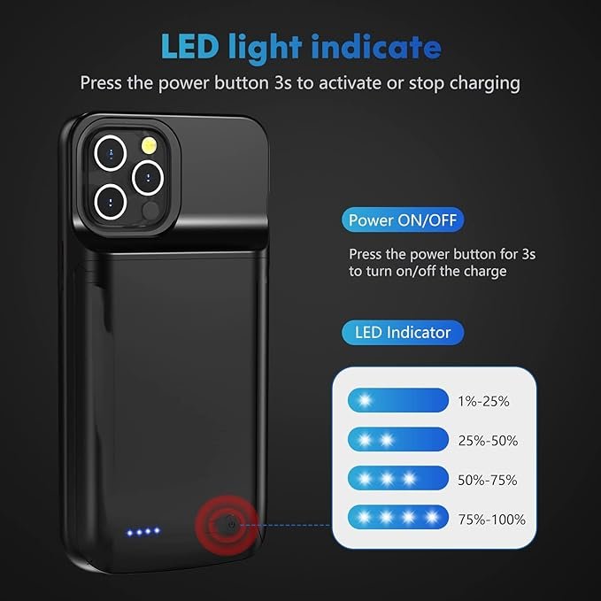 Coque Batterie améliorée pour iPhone 16 Pro Max,7000 mAh Chargeur Rechargeable
