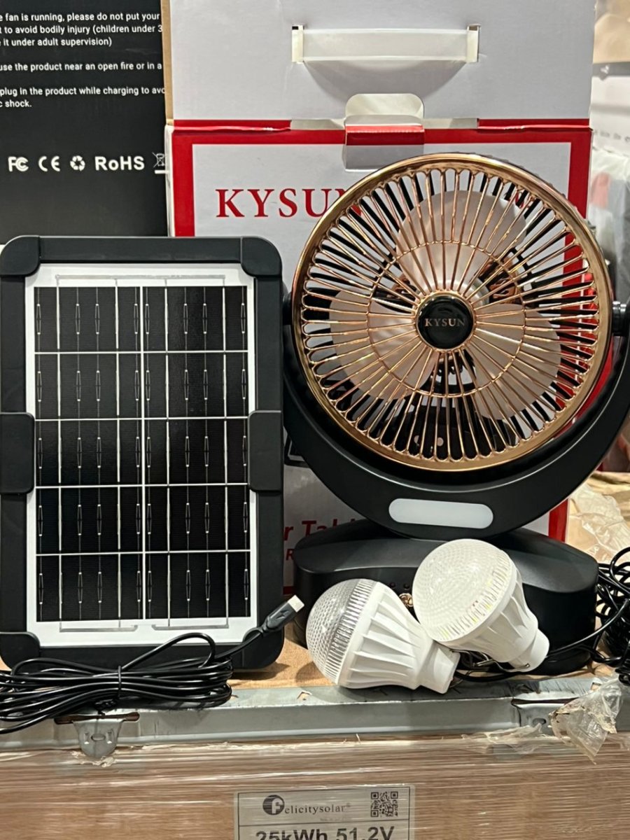 VENTILATEUR SOLAIRE RECHARGEABLE + 2 AMPOULES