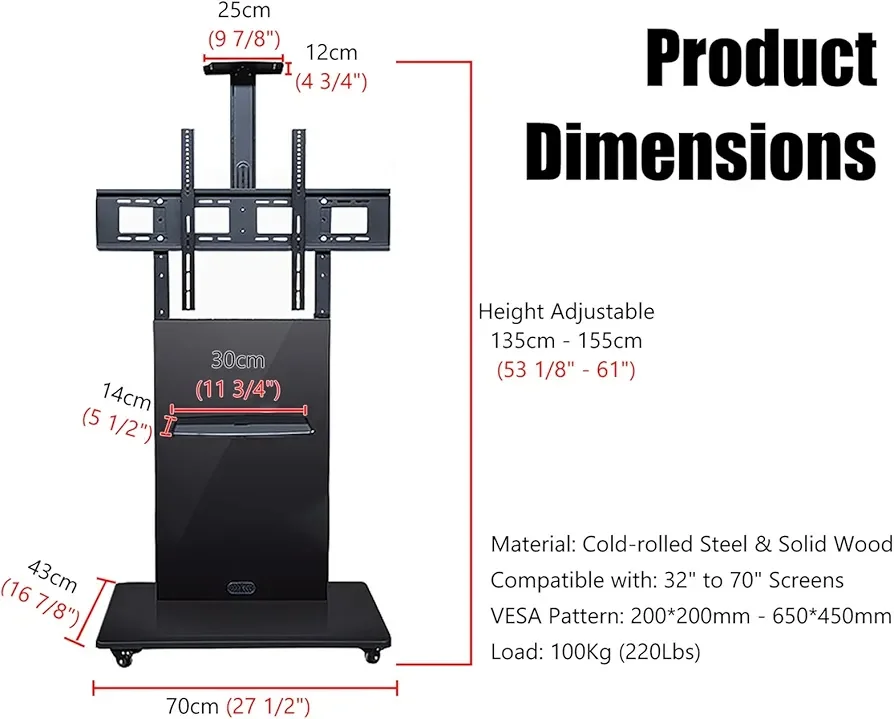 Support Tv Mobile  roulant 32" à 70"