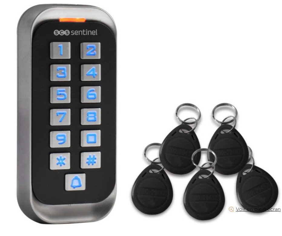 Clavier à codes RFID avec badges et gâche électrique