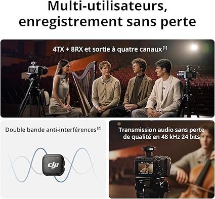 DJI Mic 3 (4 TX + 1 RX + Boîtier de Recharge), Mini Micro sans Fil pour iPhone/caméra/Android, Enregistrement Multi-Personnes, durée de Fonctionnement...