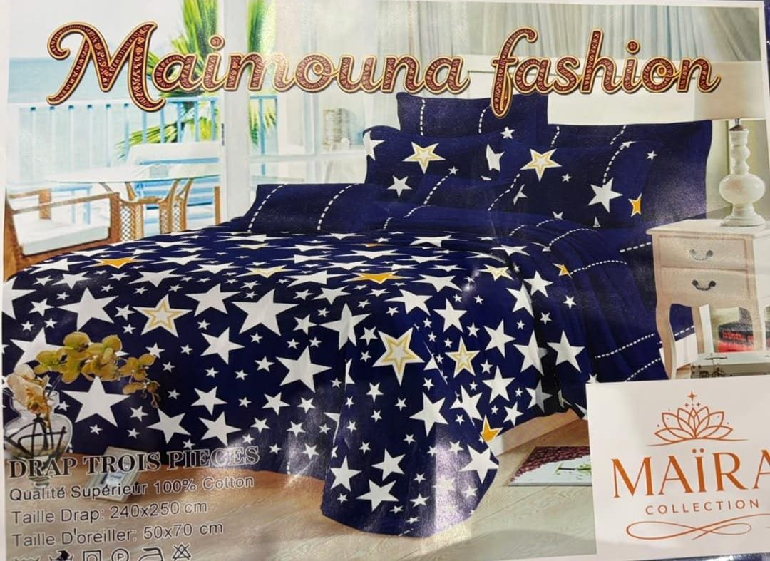 Draps 3 places et 2 oreillers