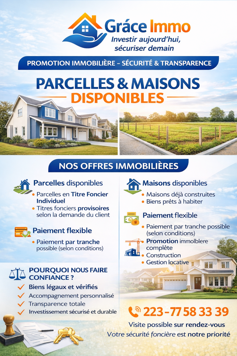 PARCELLE EN TITRE FONCIER INDIVIDUEL À BAMAKO ET ENVIRON