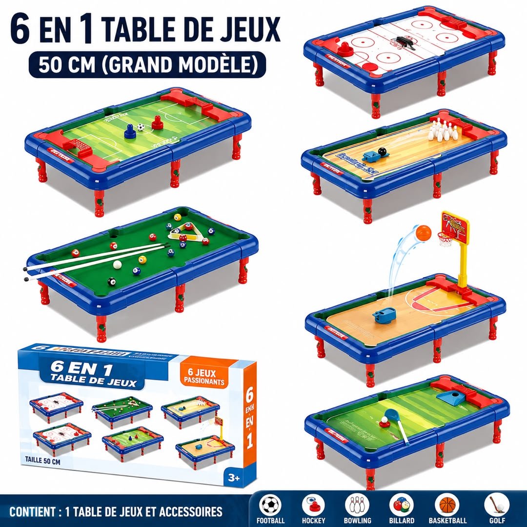 🎮🔥 TABLE DE JEUX 6-EN-1 – GRAND MODÈLE 🔥🎮