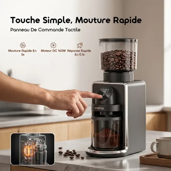 oraimo BeanGrind Pro Broyeur À Meules Coniques Avec Contrôle Intelligent Précis