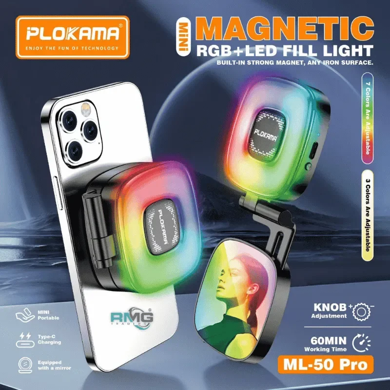 📸✨ PLOKAMA ML-50 pro– LAMPE SELFIE MAGNÉTIQUE 3-EN-1 AVEC MIROIR & SUPPORT TÉLÉPHONE ! 💄📱