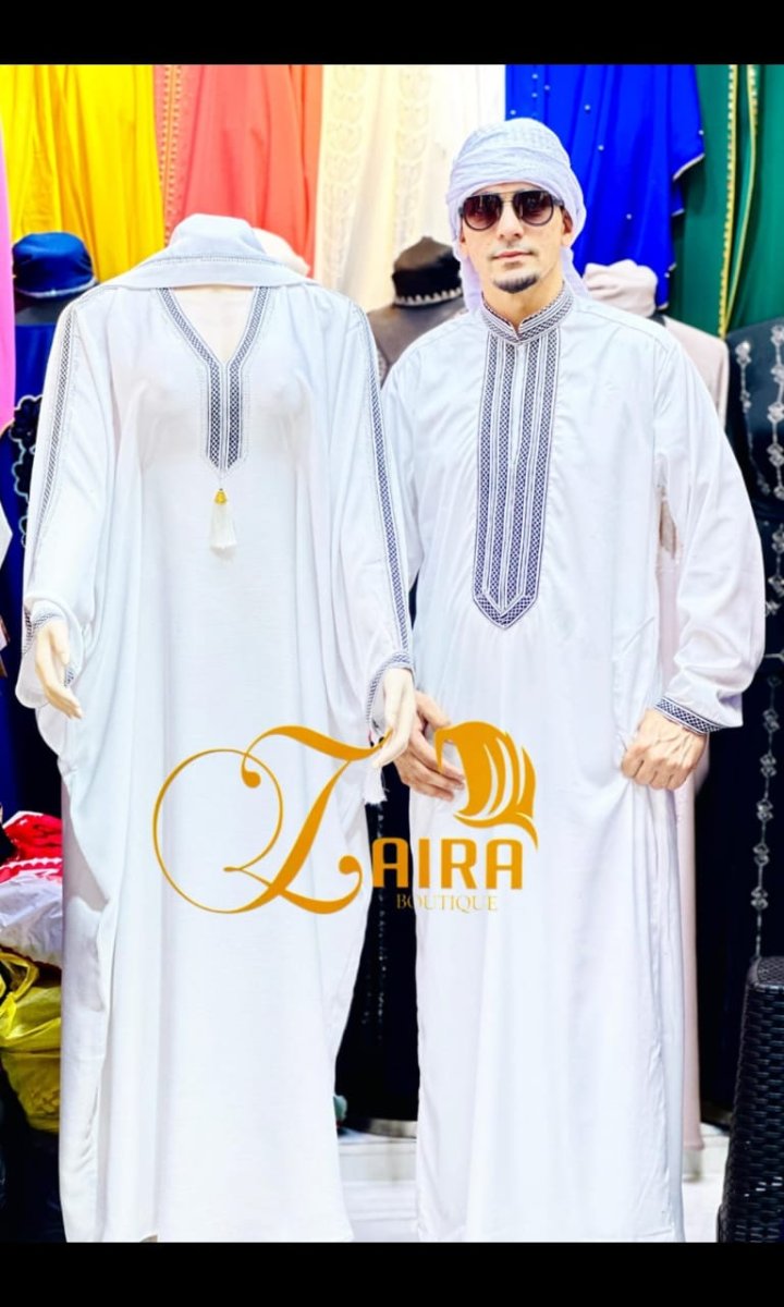 Abaya femme robe kimono avec broderie élégantes Qamis homme tunique avec détails brodés assortis