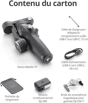 DJI Osmo Mobile 7P , Stabilisateur Nacelle, Android, Suivi natif, Éclairage, Nacelle pour téléphone à 3 axes, Lancement rapide, Édition en un seul clic,Barre d’extension et trépied intégrés