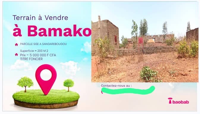 Parcelle disponible à SANGARÉBOUGOU en Tf