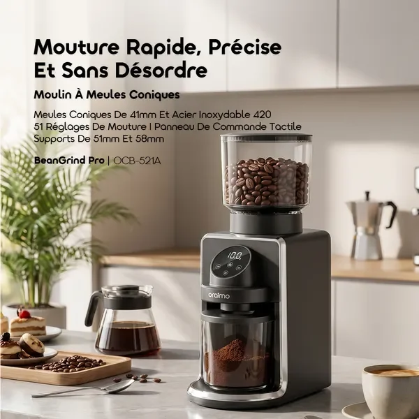 oraimo BeanGrind Pro Broyeur À Meules Coniques Avec Contrôle Intelligent Précis