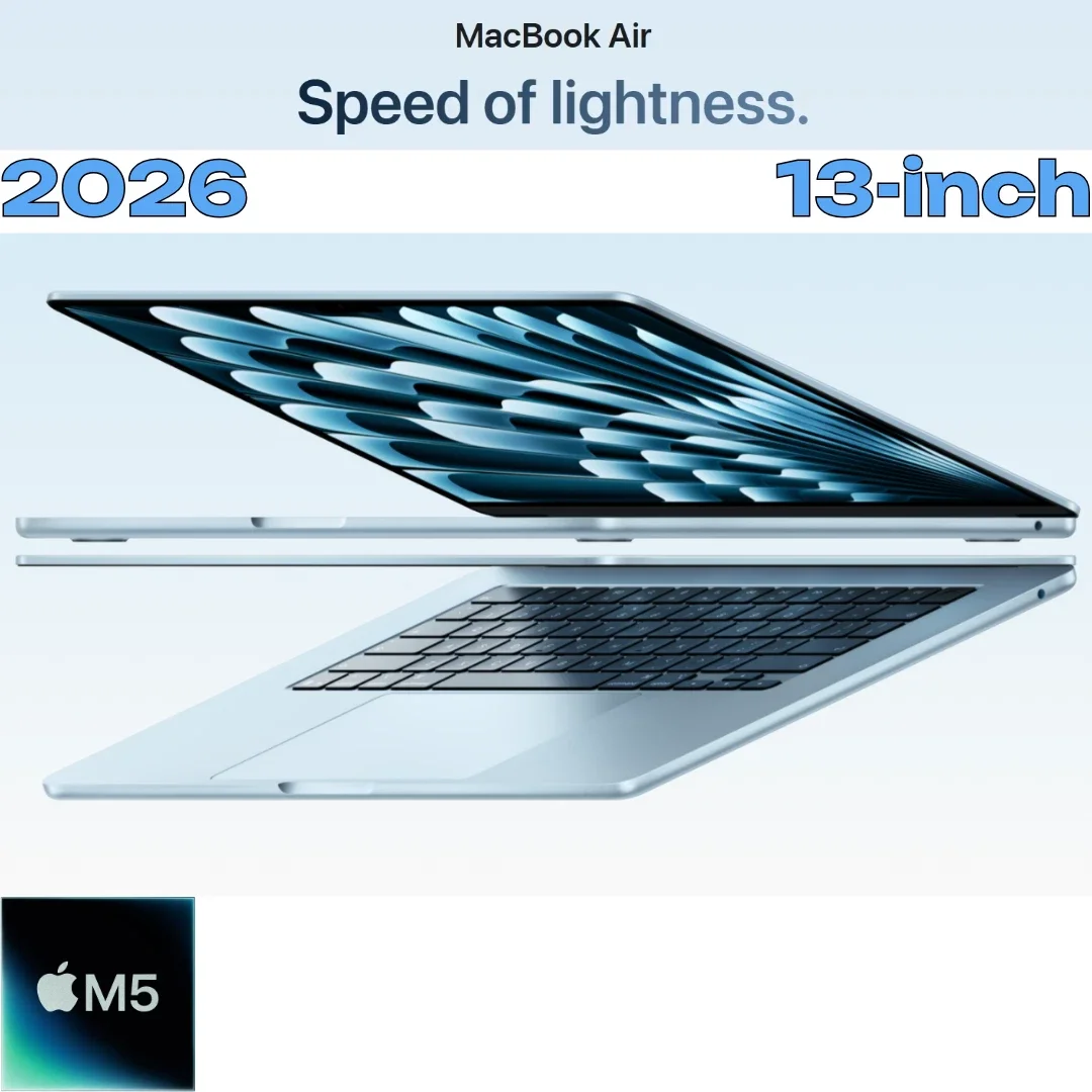 Apple MacBook  Air 2026/ 13 Pouces Portable avec Puce M5 : Conçu pour l’IA, Écran Liquid Retina 13,6 Pouces, Mémoire unifiée 16 Go, SSD 512 Go, Caméra Center Stage 12 MP, Touch ID, Wi-FI 7 ; Minuit