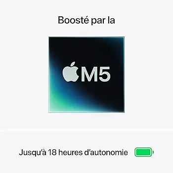 Apple MacBook Air 13 Pouces Portable avec Puce M5 : Conçu pour l’IA, Écran Liquid Retina 13,6 Pouces, Mémoire unifiée 16 Go, SSD 512 Go, Caméra Center Stage 12 MP, Touch ID, Wi-FI 7 ; Argent