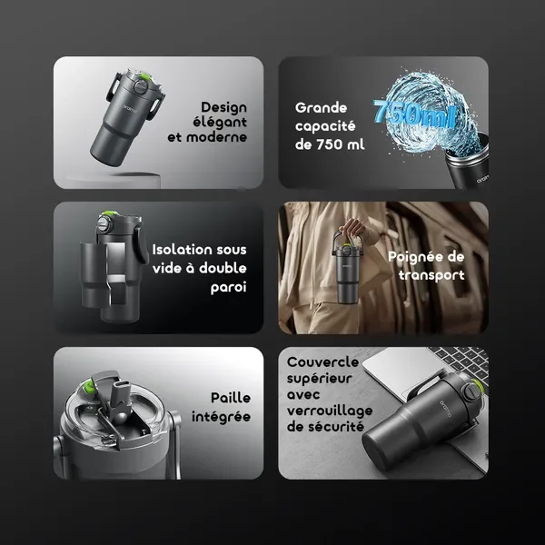 oraimo ThermoGo Thermos isotherme en acier inoxydable de 750 ml