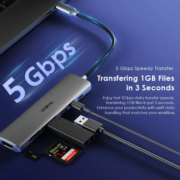 oraimo PowerTrans Hub USB-C 7 en 1 Adaptateur multifonctionnel Station d'accueil