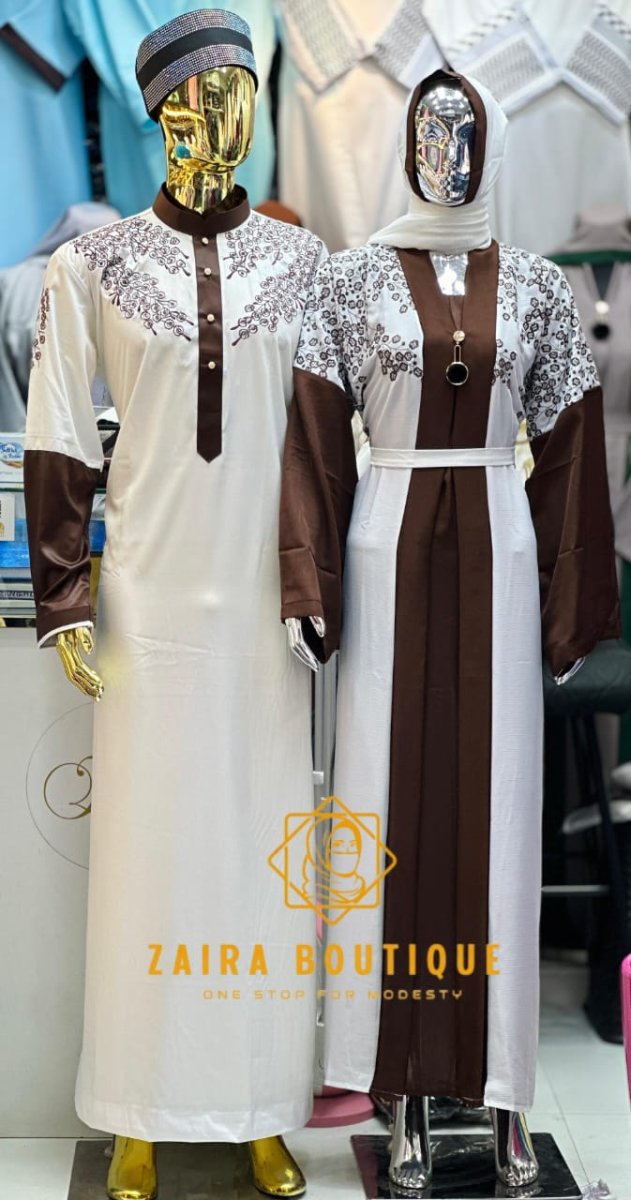 Abaya femme robe kimono avec broderie élégantes Qamis homme tunique avec détails brodés assortis