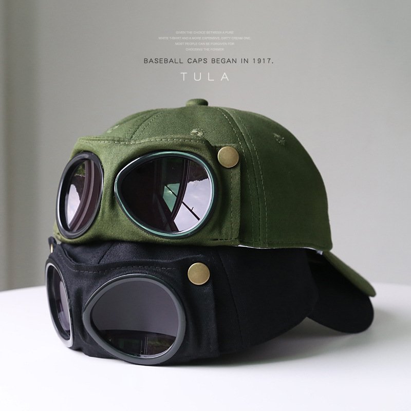 🧢🕶️ Casquette Aviateur avec Lunettes Intégrées 🔥 ✅ Lunettes intégrées au design unique ✅ Protection contre le soleil et la poussière ✅ Style tendance