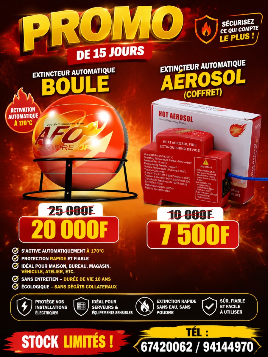 Extincteur automatique boule 1,3 kg et aérosol disponible