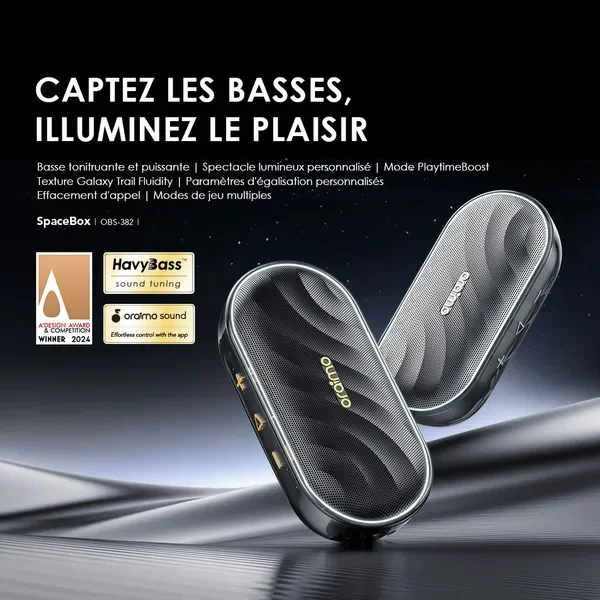Oraimo SpaceBox Haut-parleur avec FM, lumières personnalisables, égaliseur