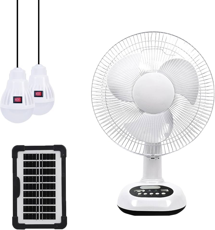 VENTILATEUR SOLAIRE + 2 AMPOULES – MULTIFONCTION