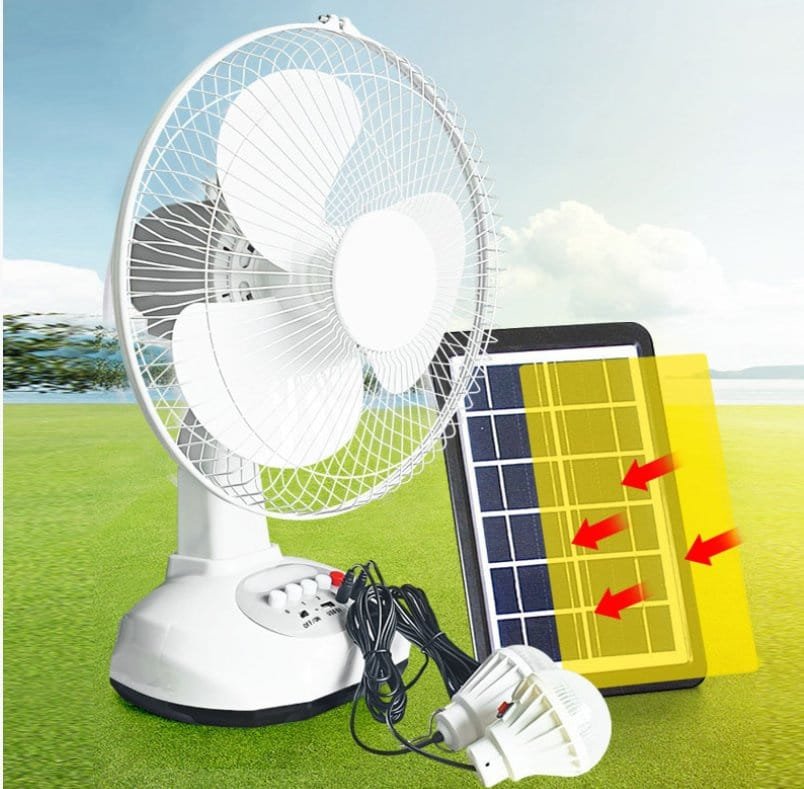 VENTILATEUR SOLAIRE + 2 AMPOULES – MULTIFONCTION
