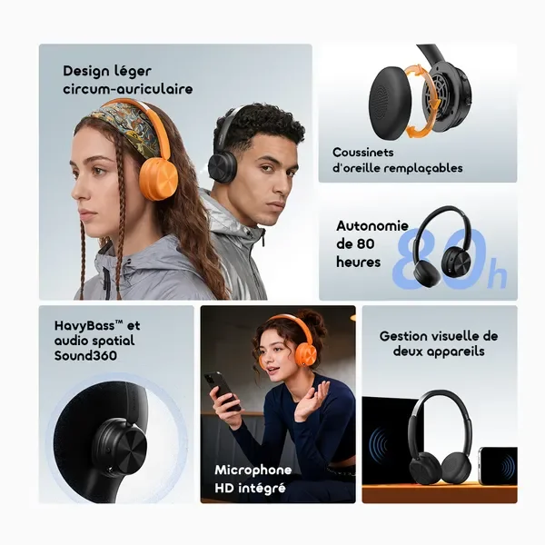 oraimo BoomPop Air Casque sans fil supra-auriculaire léger