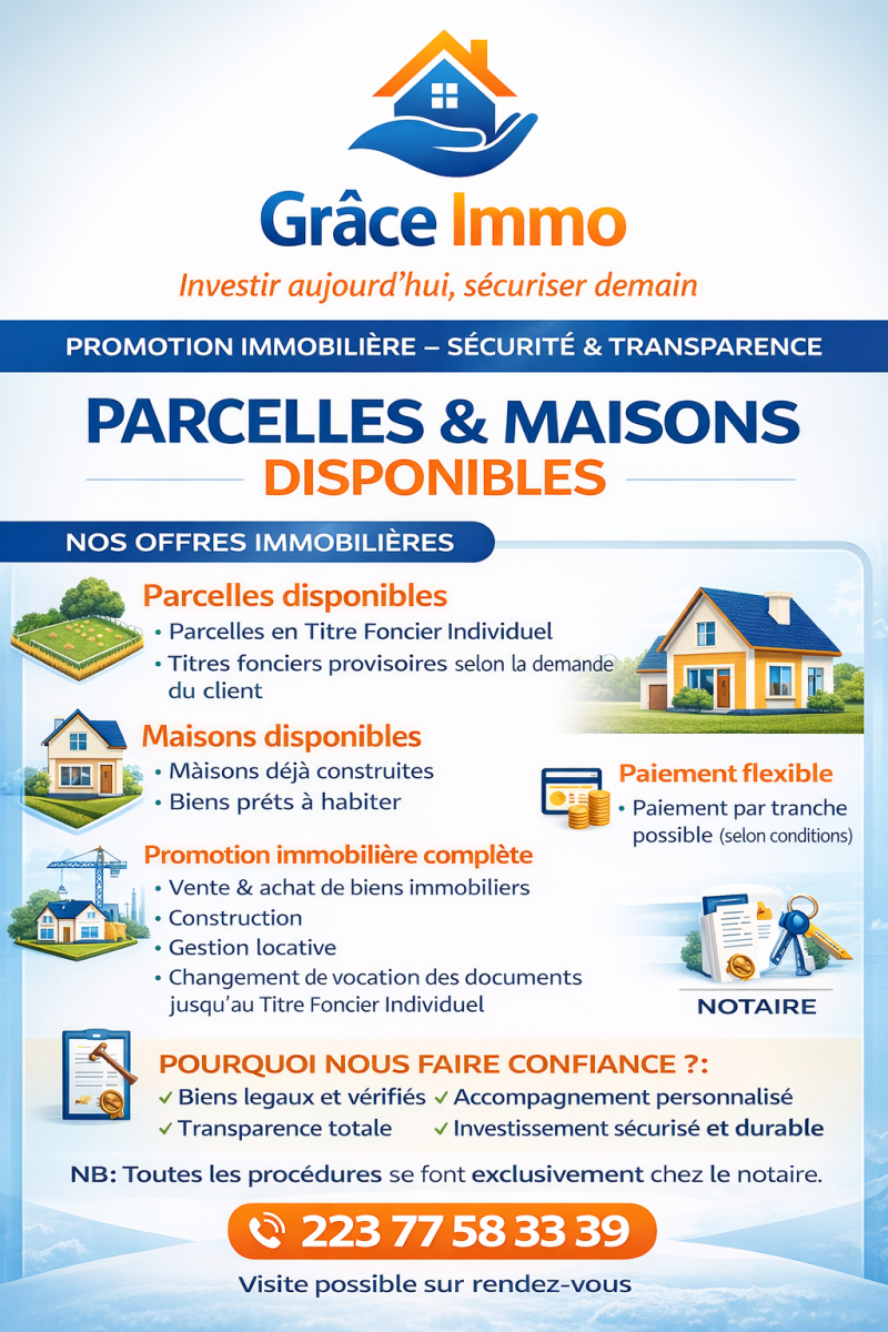 PARCELLE EN TITRE FONCIER INDIVIDUEL À BAMAKO ET ENVIRON