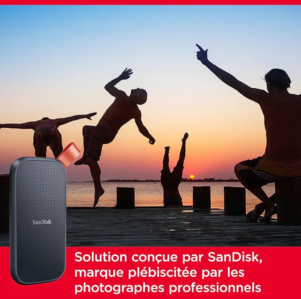 SanDisk Portable SSD 1 To (Disque SSD Externe, Portable SSD, des vitesses allant jusqu'à 800 Mo/s, Disque NVMe SSD, Robust SSD, Crochet en caoutchouc robuste, Updated Firmware)