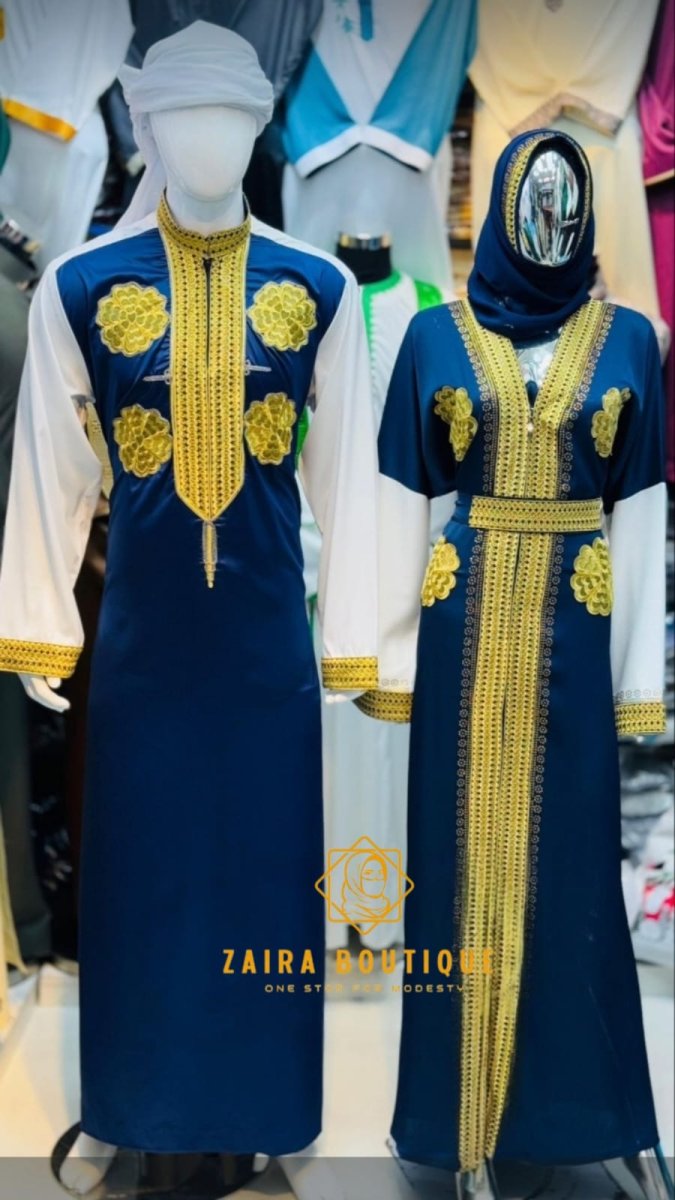 Abaya femme robe kimono avec broderie élégantes Qamis homme tunique avec détails brodés assortis