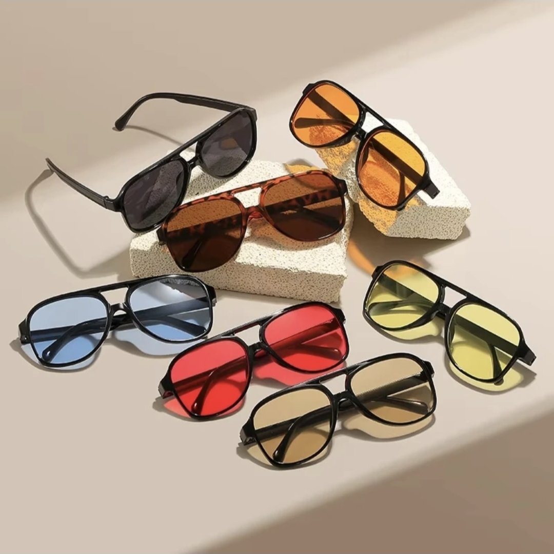 Tendance Lunettes de Soleil Aviateur Homme et Femme Vintage Ponts Doubles Verres Jaunes Monture Aviation
