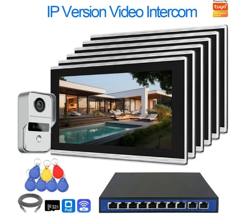 Tuya-Sonnette intelligente Wi-Fi 10 pouces, interphone vidéo IP numérique, visiophone pour  appartement et maison, plusieurs pièces, 1080P