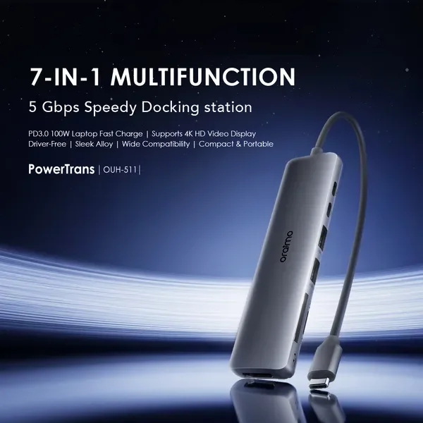 oraimo PowerTrans Hub USB-C 7 en 1 Adaptateur multifonctionnel Station d'accueil