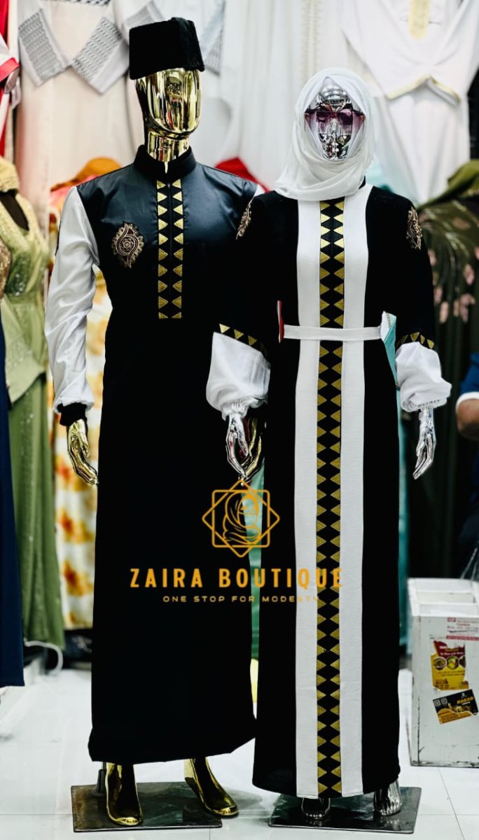 Abaya femme robe kimono avec broderie élégantes Qamis homme tunique avec détails brodés assortis