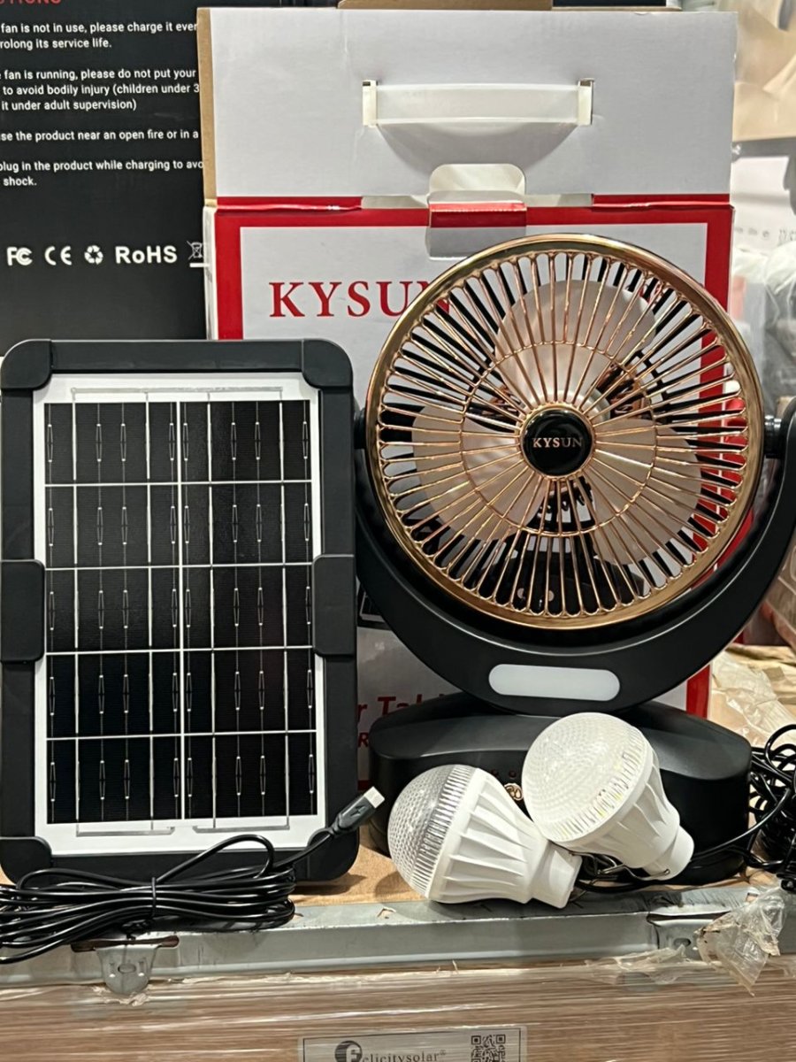 VENTILATEUR SOLAIRE RECHARGEABLE + 2 AMPOULES
