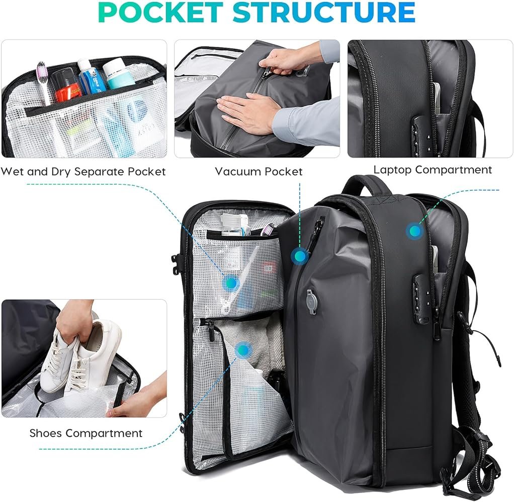 Sac à dos BANGE à système de compression d'air avec balance électronique, sac à dos de voyage extensible pour avions
