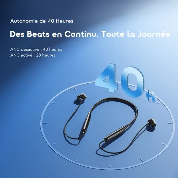 Oraimo Necklace 5 Écouteurs avec réduction de bruit de 30 dB et vibration lors des appels